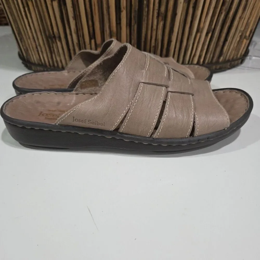 Josef Seibel Eliza Womens 11 mens 9 Light Tan Leather Sandals Slides EUC Shoe 4